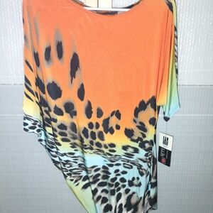 Frank Lyman Design Orange to Cream Ombre Animal Print Tunic
